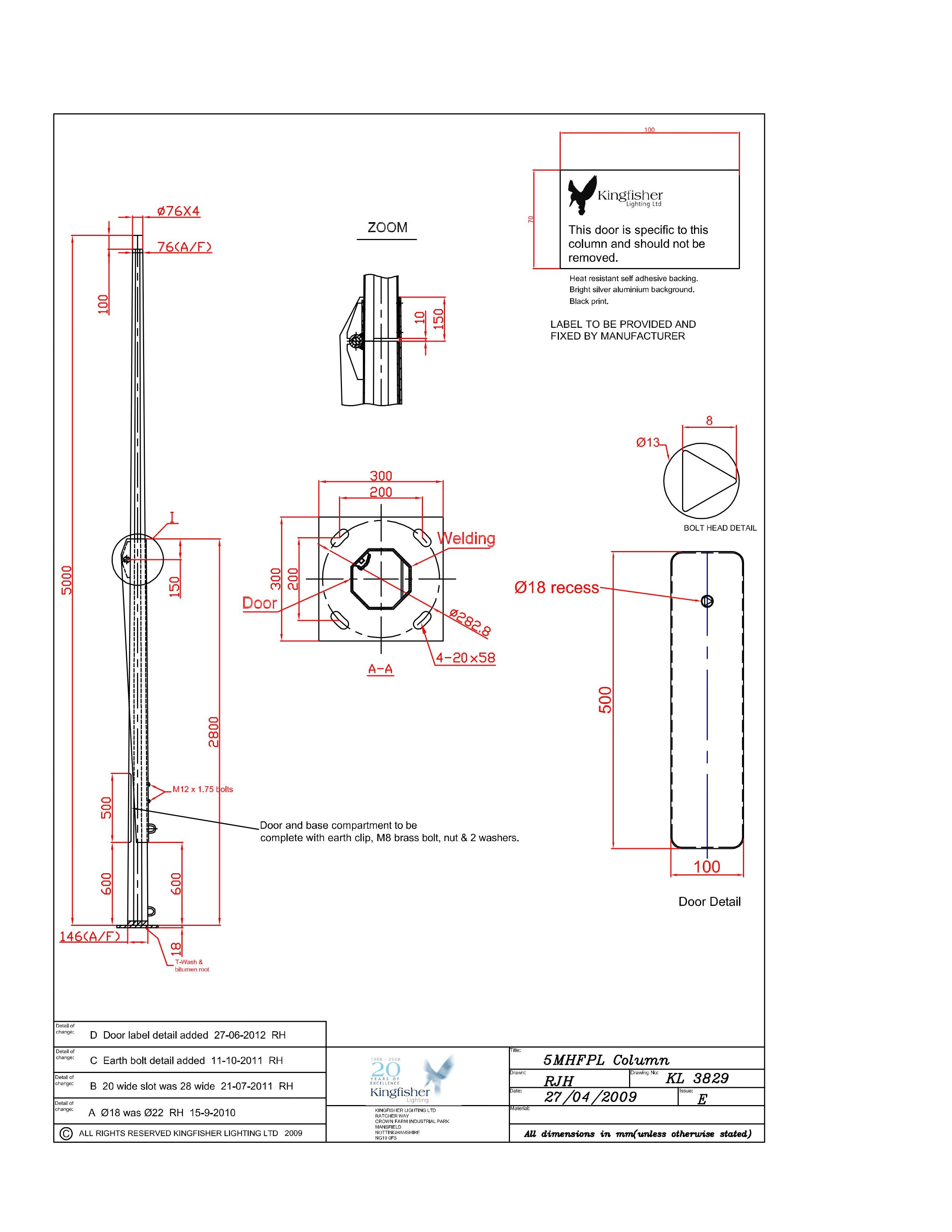 5 Metre Mid-Hinged Flange Plate Lighting Column - COLLECTION ONLY