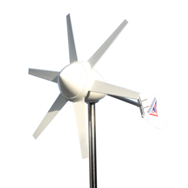 Rutland FM910-4 Windcharger with six-blade rotor and tail fin mounted on a pole, designed for marine and off-grid battery charging applications.