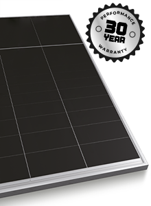 Aiko 645W monocrystalline solar panel with silver frame and black surface, featuring a 30-year performance warranty badge in the top right corner.