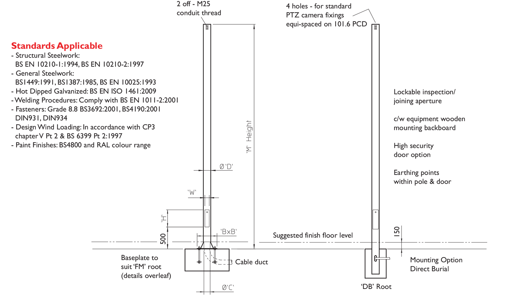 CCTV Fixed Tubular Flange Mounted Columns