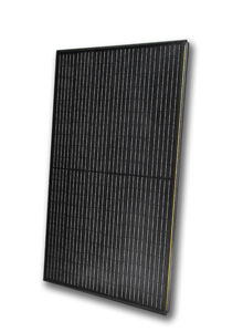 Angled view of the Viridian Solar PV16-405-M10 405W black monocrystalline solar panel, featuring in-roof integration design.