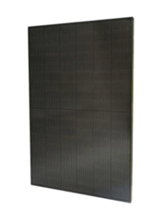 Angled view of the Viridian Solar PV16-445AG-M10 445W all-black monocrystalline in-roof solar panel, designed for seamless roof integration.