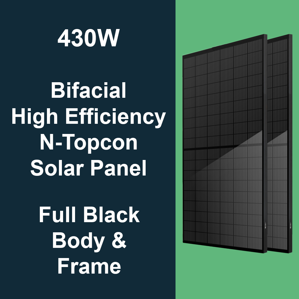430W - N-TOPCon Bifacial High Efficiency Solar Panel | All Black Body and Frame