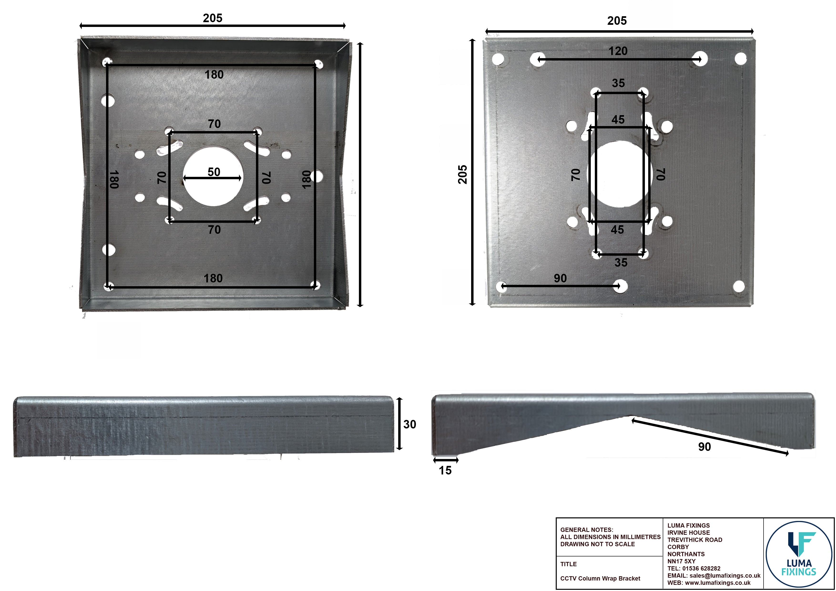 Pole Mounted Bracket - Lighting or CCTV - Multiple Sizes Available