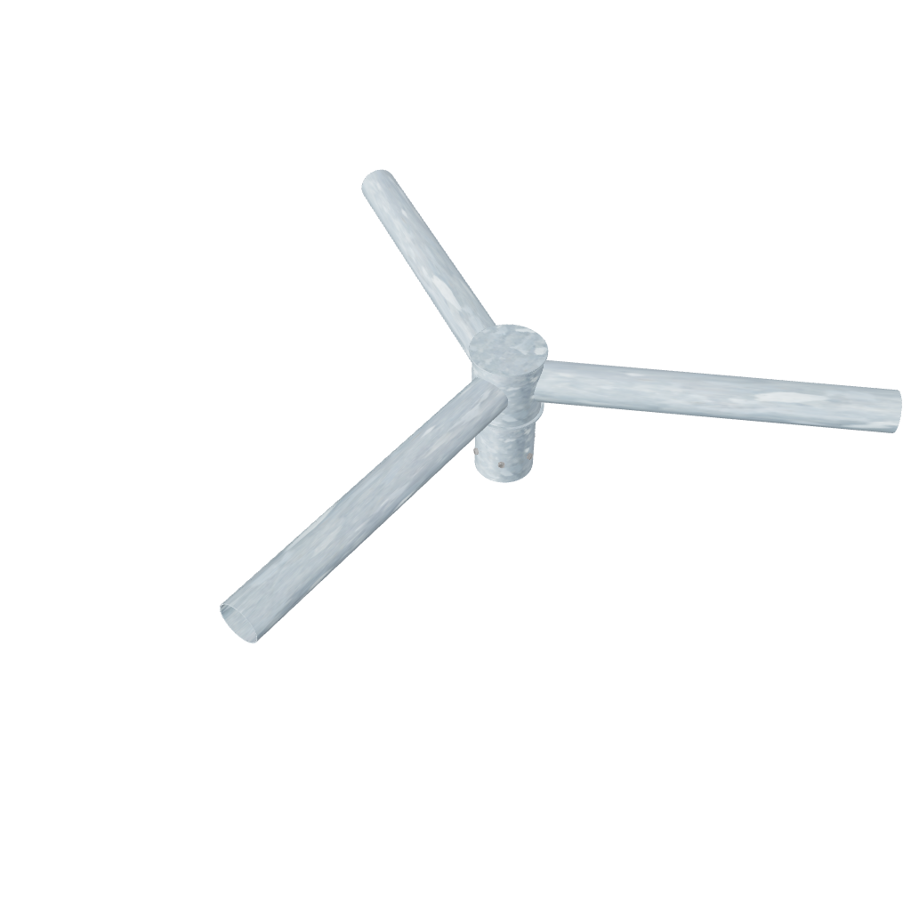 Triple galvanized steel lantern bracket with 200–500 mm outreach arms, for 3–12 m columns (42–76 mm diameter outreach), with cable routing and fixing points.