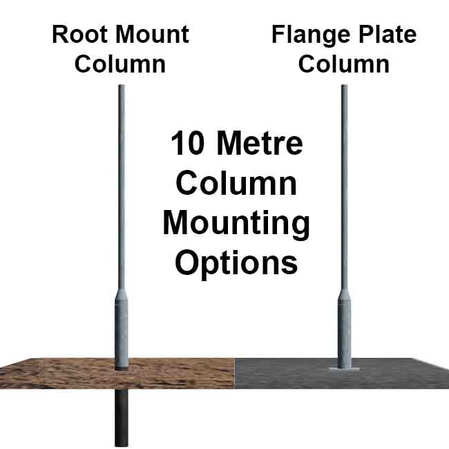 10m lighting column installation types – rooted vs flange plate mounting options