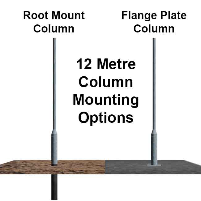 12m lighting column installation types – rooted vs flange plate mounting options