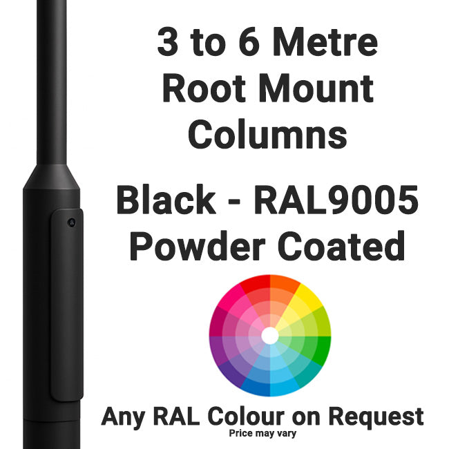 3m to 6m black powder-coated lighting column lamp post – RAL9005 root mount