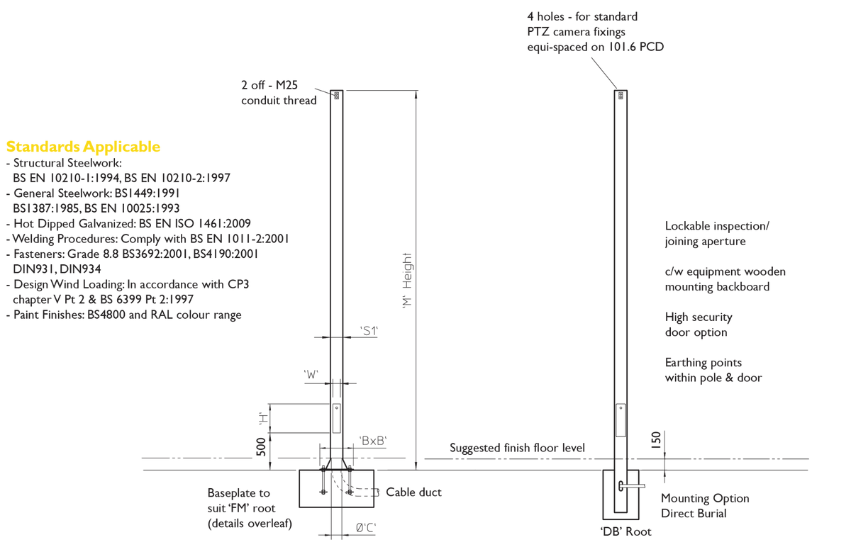 CCTV Fixed Square Flange Mounted Columns