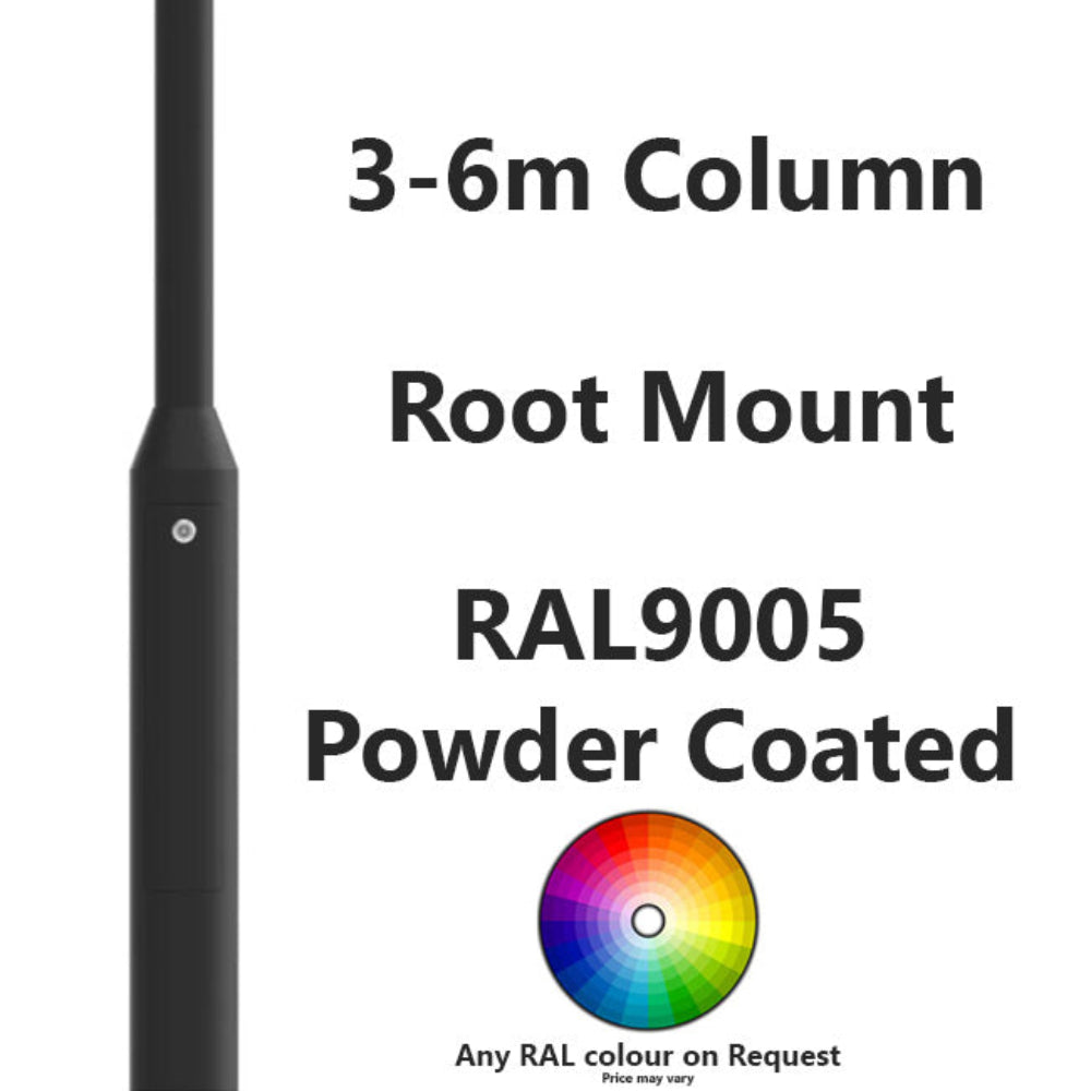 3 to 6M Galvanized Lighting Column - Powder Coated RAL9005 - Root Mount