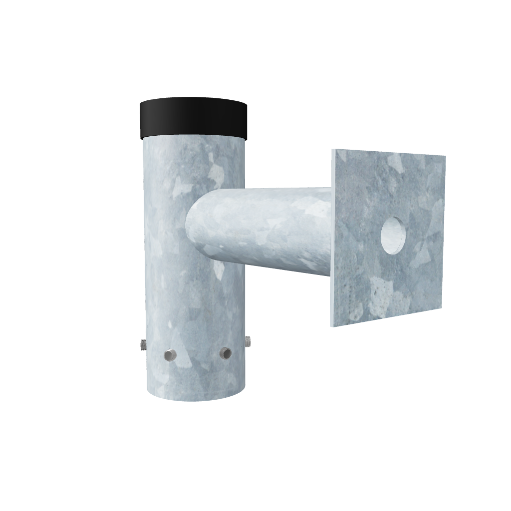 Standard Duty Single CCTV bullet camera bracket: hot‑dipped galvanized steel, fits 3–12 m columns, easy install with grub screws and cable routing, durable & corrosion‑resistant.