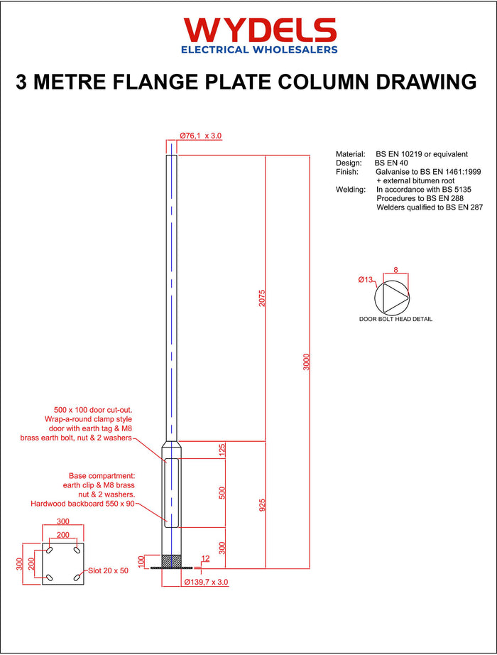 3m Galvanized Lighting Column Lamp Post | Buy Direct from Wydels