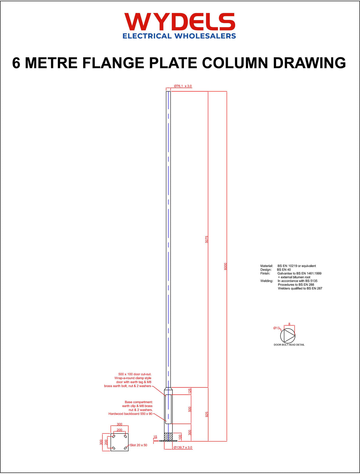 6m Galvanized Lighting Column Lamp Post | Buy Direct from Wydels